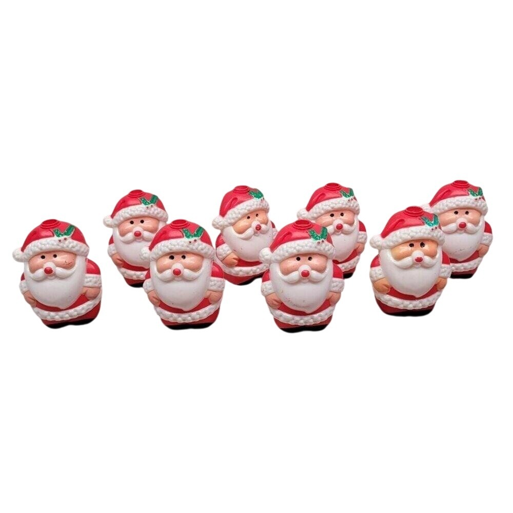 8 Santa Claus Light Covers Red White Blow Mold Plastic Christmas Red Nose Vtg